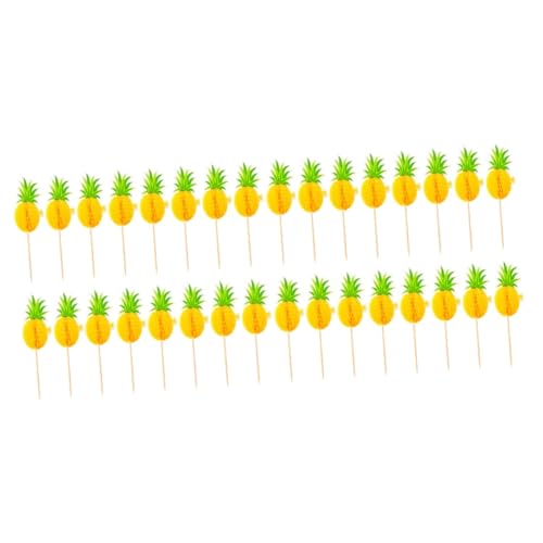 Outanaya 60 Stk Flamingo-kuchen-einsatz Pastellfarben Luau-party- -picks Cupcake-topper-sticks Dekor Erdbeer-cupcake-topper Ananas-kuchen-picks Party-kuchen-ornamente Papier Yellow von Outanaya