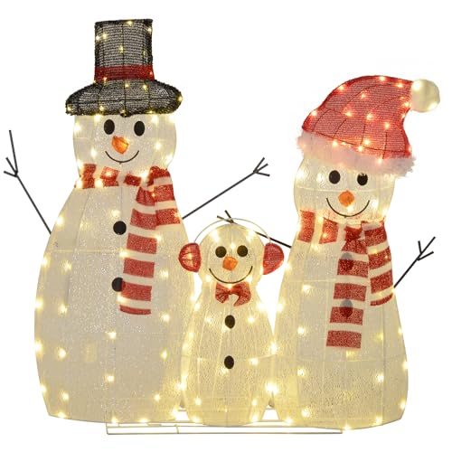 Outsunny 148er LED Schneemann, Weihnachtsdeko in warmweiß, Weihnachtsbeleuchtung, rostfrei Stahlrahmen, für Indoor, Outdoor, Weiß von Outsunny