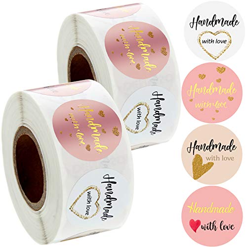 1000 Stück Handmade with Love Aufkleber 1 Zoll mit Liebe Gemacht Folie Aufkleber für Backen Geschäft, Hochzeit, Party und Kleines Unternehmen Geschenkpackung von Outus