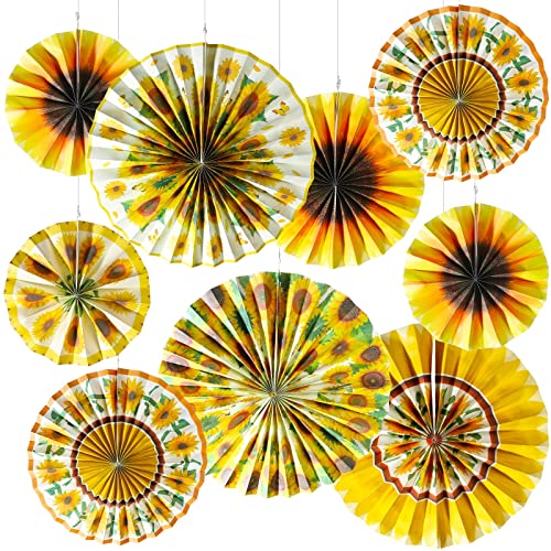 9 Stück Sonnenblumen hängende Papierfächer Dekorationen Bienen Sonnenblume Klassenzimmer Dekoration Sommer Pinnwände Blume Decke Wand Girlande für Frühling Sonnenblume Party Supplies Hochzeit von Outus