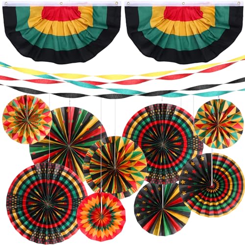 Outus 15 Stück Juneteenth Dekorationen Partyzubehör mit hängenden Papierfächer Wimpelkette Fan Flagge Krepppapier Luftschlangen afrikanische Amerikanische Kente Klassenzimmer Pinnwand Dekor für den von Outus