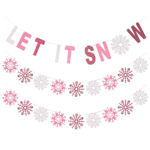 Outus 3 Stück Let It Snow Banner, Glitzer Winter Schneeflocke Girlande Banner, Schneeflocke Hängende Ornamente für Weihnachten Urlaub Party Dekorationen Neujahr Festlich Frozen Party Supplies (Weiß, von Outus