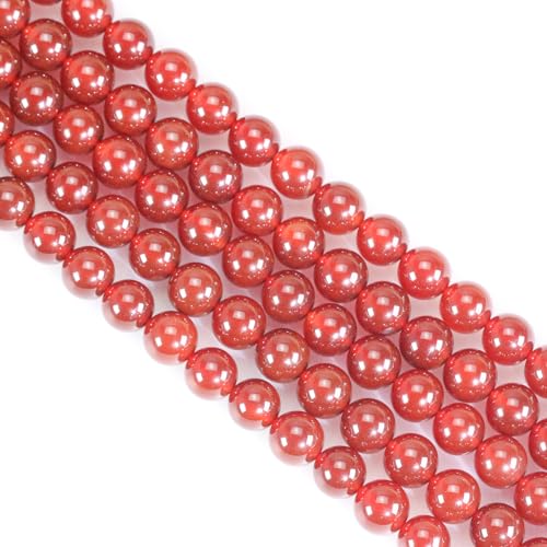 Naturstein Roter Achat Edelsteinperlen für Schmuckherstellung, 8mm Polierte Runde Glatte Kristalle Edelsteine Steinperlen für Armbänder Ketten DIY Schmuck Basteln von Ouubuuy