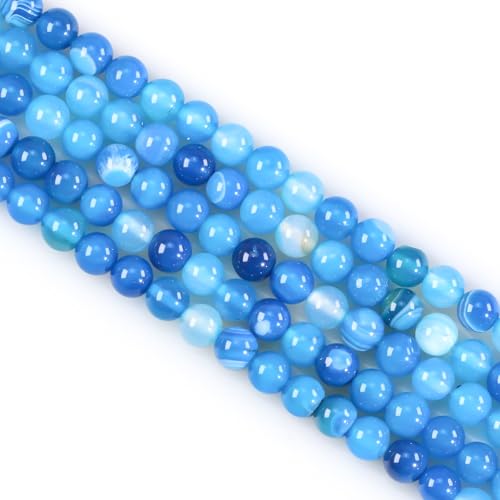 Naturstein Perlen Edelstein Perlen,45 stück 8mm Naturstein Blauer Streifen Achat Edelsteinperlen Polierte Runde Edelsteine Zum Auffädeln Edelsteine Steinperlen für Armbänder Ketten DIY Schmuck Basteln von Ouubuuy