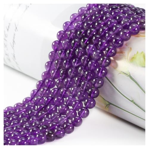 Naturstein Perlen Edelstein Perlen, 8mm Naturstein Amethyst Edelsteinperlen Polierte Runde Edelsteine Zum Auffädeln Edelsteine Steinperlen für Armbänder Ketten DIY Schmuck Basteln von Ouubuuy