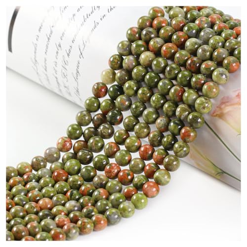 Naturstein Perlen Edelstein Perlen,45 stück 8mm Naturstein Unakite Edelsteinperlen Polierte Runde Edelsteine Zum Auffädeln Edelsteine Steinperlen für Armbänder Ketten DIY Schmuck Basteln von Ouubuuy