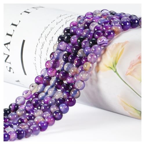 Naturstein Perlen Edelstein Perlen,45 stück 8mm Violett Achat Naturstein Edelsteinperlen Polierte Runde Edelsteine Zum Auffädeln Edelsteine Steinperlen für Armbänder Ketten DIY Schmuck Basteln von Ouubuuy