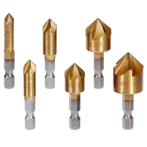 6-tlg. 6-19 Mm 5-Flöten-Anfasbohrer-Set, Sechskantschaft, HSS-Senkbohrer-Set, 90-Grad-Sets For Holz, Schnellwechsel-Bit 6-tlg. 6-19 Mm 5-Flöten-Anfasbohrer-Set, Sechskantschaft, HSS-Senkbohrer-Set, 90-Grad-Sets For Holz, Schnellwechsel-Bit von Ouxk