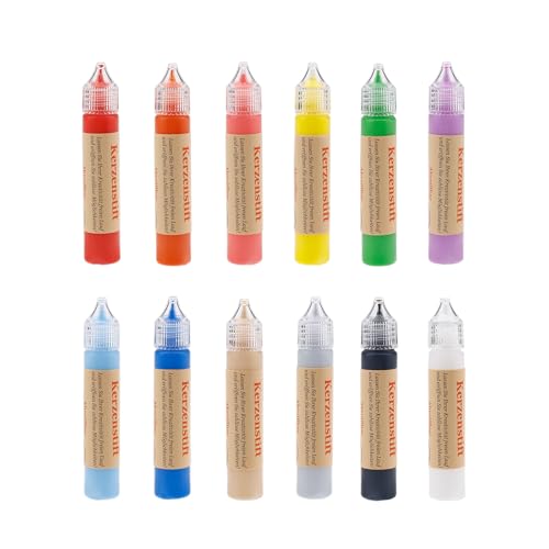 Ovaletta 12 Farben Kerzen Bemalen Set, Kerzenstifte, Wachsplatten für Kerzen, Candle Pen, Kerzenstifte zum Verzieren, Keramik Bemalen Set, je 25 ml von Ovaletta