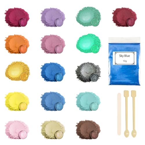 Ovaletta 16 Epoxidharz Farbe 10g,Mica Powder, Kerzen Selber Machen Set, Farbpigmente für Gießpulver, Badebomben Selber Machen, Diy Pigmentpulver für Seifenfarbe, Kerze, Kosmetischer, Schleim von Ovaletta