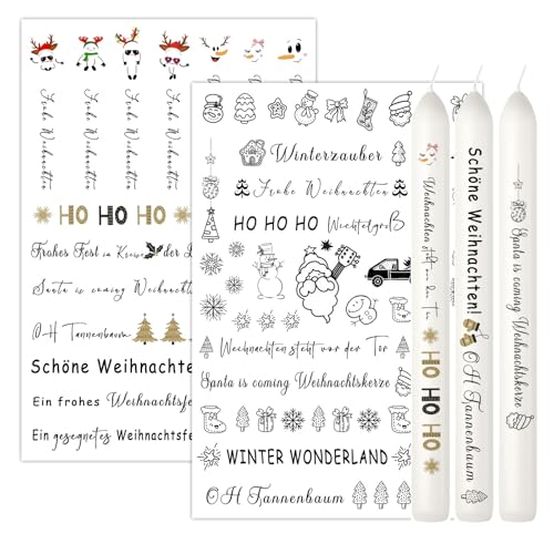 Ovaletta 2 Stück Kerzen Tattoo Weihnachten, Kerzentattoos Weihnachten A5, Kerzen Aufkleber Weihnachten, Kerzen Folie Weihnachten, Wasserschiebefolie für Stabkerze Kerzen Tasse Adventskerze B von Ovaletta