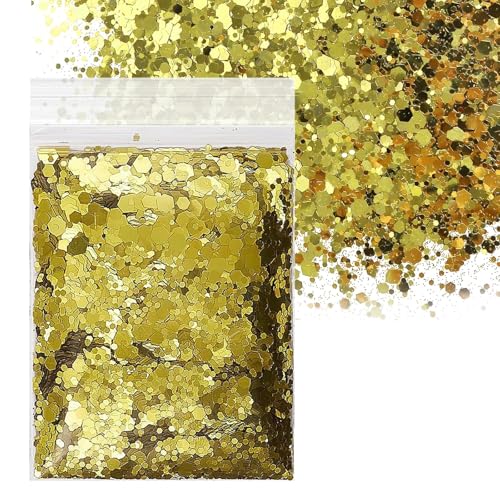 Ovaletta 50g Gold Glitze, Glitzerpulver, Glitzerpulver zum Basteln, Bastel Glitter, Epoxidharz Farbe, Craft Glitter für Festival Party Art, Gesicht, Nagel, Körper, Slime, Halloween, Weihnachtsfeier von Ovaletta