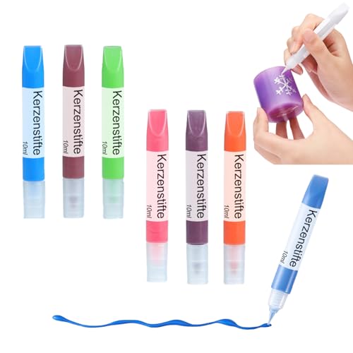 Ovaletta 6 Stück Kerzenstifte, Kerzen Bemalen Set, Wachsstifte für Kerzen, Candle Pen für Kerzen, Kerzenfarbe, Dekorieren und Personalisieren von Kerzen, Keramik Bemalen Set, je 10 ml von Ovaletta