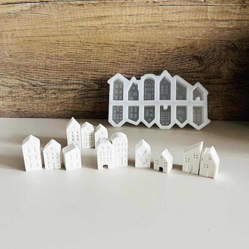 Ovaletta 12 Stück Mini Silikonform Haus, Silikonformen Gießformen Mini-Häuser, Silikonformen Gießformen Ostern, Gießform Ostern, zum Ausgießen mit Kreativ- Beton, Resin Gießharz, Wachs von Ovaletta