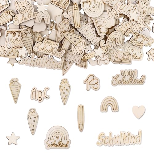 Ovanda Back to School Season Wooden Confetti,100 Stück Schulanfang Deko Konfetti,Deko Einschulung Mädchen Junge Konfetti,Streudeko Schultüte ABC 123 Tischdekoration,Schulkind Deko für Schuleinführung von Ovanda