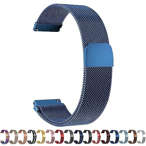 Overhil1s Edelstahl Mesh Uhrenarmband for Herren und Damen 12mm 14mm 16mm 18mm 20mm 22mm 24mm Verstellbare Magnetverschluss Metall Ersatz Schnellverschluss Uhrenarmband (Color : Blau, Size : 18mm) von Overhil1s