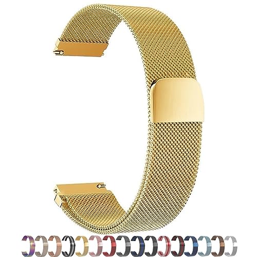 Overhil1s Edelstahl Mesh Uhrenarmband for Herren und Damen 12mm 14mm 16mm 18mm 20mm 22mm 24mm Verstellbare Magnetverschluss Metall Ersatz Schnellverschluss Uhrenarmband (Color : Gold, Size : 12mm) von Overhil1s