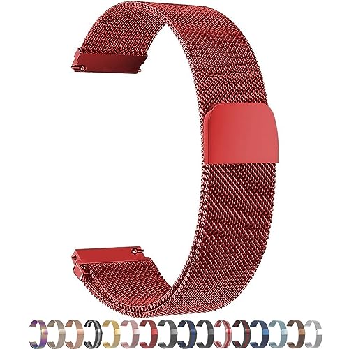 Overhil1s Edelstahl Mesh Uhrenarmband for Herren und Damen 12mm 14mm 16mm 18mm 20mm 22mm 24mm Verstellbare Magnetverschluss Metall Ersatz Schnellverschluss Uhrenarmband (Color : Rot, Size : 22mm) von Overhil1s