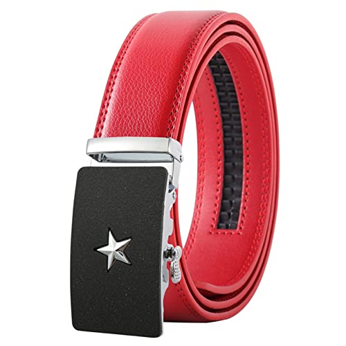 Overhil1s Herren gürtel, Männer rote Farbe 3,5 cm Breite Lederband Hohe Qualität Automatische Schnalle Gürtel for Männer Gürtel Mann (Belt Length : 120, Color : PLY25-0843) von Overhil1s