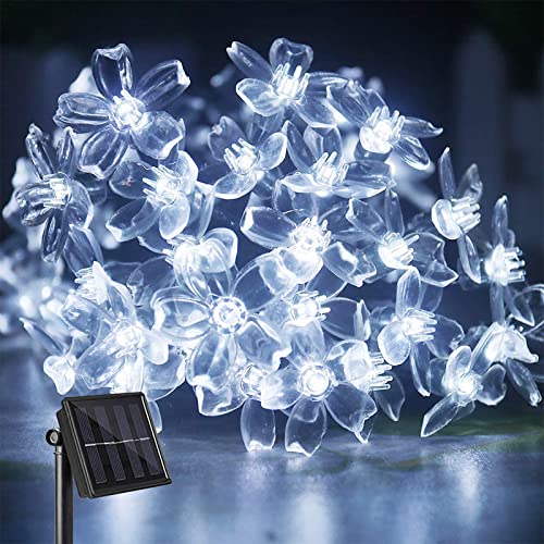 Ovker Solar Lichterketten Außen Garten, 7M 50 LED Lichterkette Blumen Solar Aussen 8 Modi IP65 Wasserdichte Dekor Solarbeleuchtung für Garten Balkon Terrasse Weihnachten Hochzeiten(Kaltweiß) von Ovker