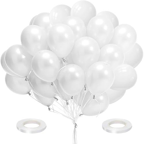 100 Stück Luftballons Weiss, 12 Zoll / 30cm Luftballon Weiß, Latex Weisse Ballons, Matt Luftballons Weiß, Weiße Ballons Geeignet für Hochzeiten Valentinstag Geburtstage Feiern von Ovtai