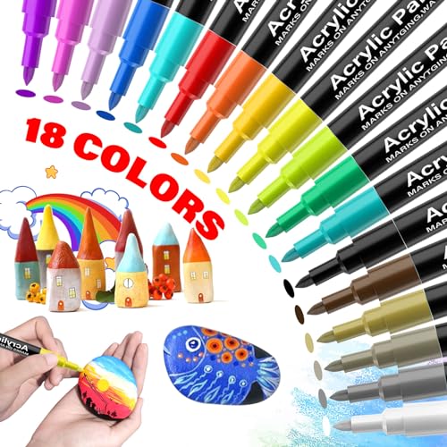 18 Farbe Steine Bemalen Acrylstifte für Steine Wasserfest, 0.7mm Permanent Marker Stift für Ostern Basteln Kinder, Leinwand Ostereier Holz Schule Manga Kunstler/DIY Fotoalben/Hochzeit Papier von Owelth