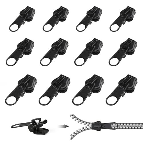 12 Stück Reißverschluss Schieber Ersatz - Abnehmbare Reißverschluss Zipper Pull Fixer Reißverschluss, Abnehmbare Zipper Pull Fixer für Jacken, Koffer, Rucksäcke (Schwarz) von Ownkim