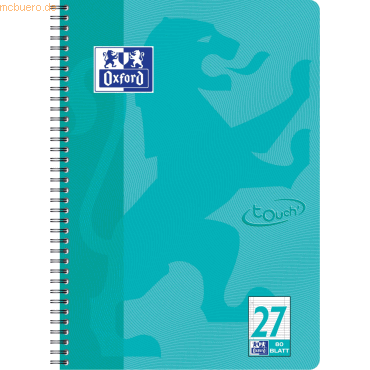 10 x Oxford Collegeblock Touch A4+ liniert 80 Blatt Optik-Paper aqua von Oxford