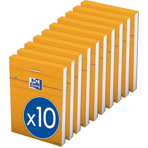 OXFORD 10er-Pack note pads Orange A7, kleine Karos, 5 mm, 80 Blatt, geheftet, Deckblatt beschichtet orange von Oxford