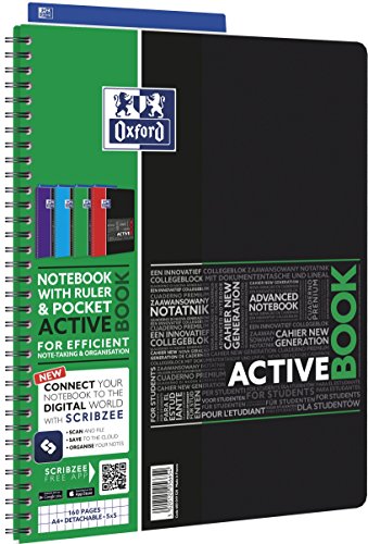 OXFORD 400019520 Activebook Studium 5er Pack mit 4 Farben Digitaler Collegeblock A4 kariert 80 Blatt von Oxford