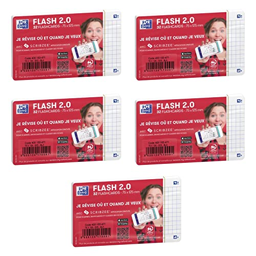 OXFORD Bristol Flashcards 2.0 Karteikarten, unperforiert, 75 x 125 mm, A7 Q5/5, Weiß, 5 Stück von Oxford