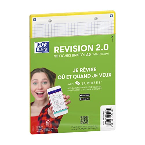 OXFORD Bristol Revision 2.0 Karteikarten, gelocht, 148 x 210 mm, A5, Q5/5, 32 Stück von Oxford