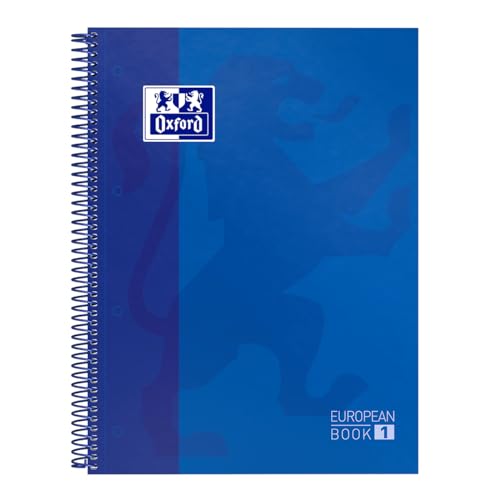 Oxford A4 European Book 1, kariert, 160 Seiten mit farbigen Rändern, mit Whiteboard, Hardcover, blau von Oxford