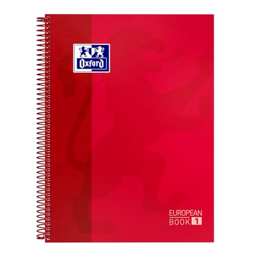 Oxford A4 European Book 1, kariert, 160 Seiten mit farbigen Rändern, mit Whiteboard, Hardcover, rot von Oxford