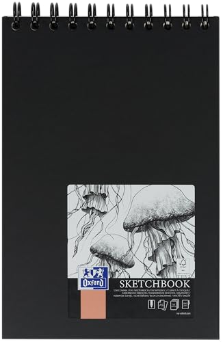 Oxford Skizzen-Block A4 Hardcover mit Spiralbindung, 100 Seiten, 100g Papier, schwarz, 1 Stück von Oxford