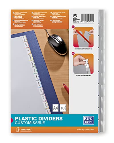 Oxford 400028107 Universal-Register blanko 10 Taben 10-teilig A4 aus Kunststoff Plastikregister grau Ordner Ring-mappe Ringbuch Hefter von Oxford