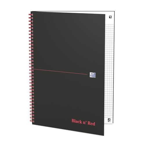 Oxford 400047609 Spiralbuch Black n' Red A4 kariert mattes Hardcover 70 Blatt schwarz/rot Notizblock Schreibblock Collegeblock von Oxford