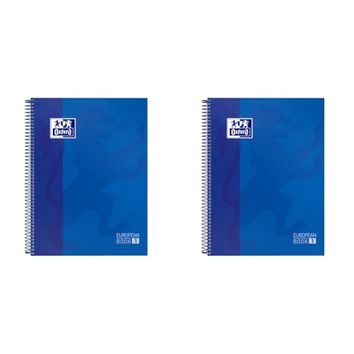 Oxford A4 European Book 1, kariert, 160 Seiten mit farbigen Rändern, mit Whiteboard, Hardcover, blau (Packung mit 2) von Oxford