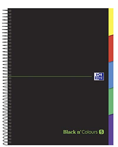 Oxford Black N'Colours Notizbücher, A4+, kariert, 5 x 5, harter Einband, 100 Blatt, 5er-Pack von Oxford