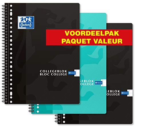 Oxford Collegeblock Value Pack A4+ Liniert 23 Löcher 160 Seiten 90g Papier 3er Pack von Oxford