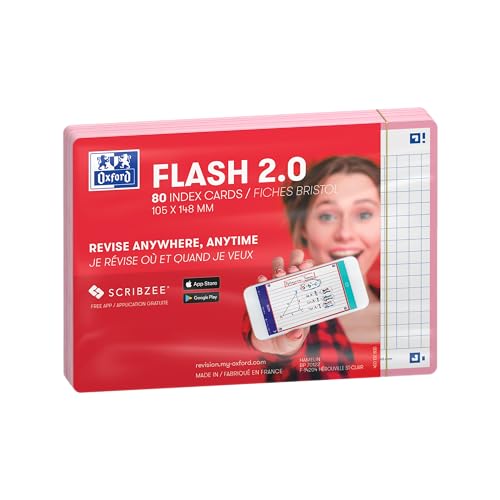 Oxford FLASH 2.0 Karteikarten A6, Lernkarten, 105x148mm, kariert, pink, 80 Blatt von Oxford