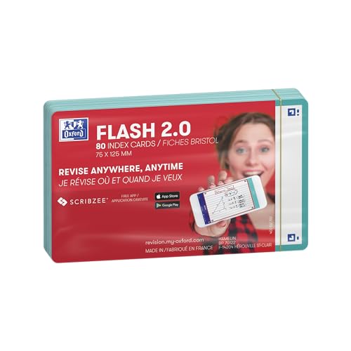 Oxford FLASH 2.0 Karteikarten A7, Lernkarten, 75x125mm, blanko, mint, 80 Blatt von Oxford