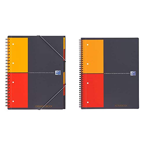 Oxford International Organiserbook A4, kariert, mit Gummizug, Register und Dokumententasche, grau & 100104329 Activebook International DIN A4 kariert mit versetzbarem Register und Dokumententasche von Oxford