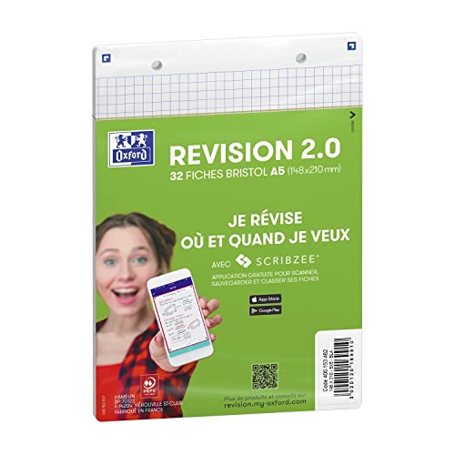 Oxford Oxford Pack mit 32 Karteikarten, Revision 2.0, gelocht, 148 x 210 mm, A5 Q5/5, Weiß von Oxford