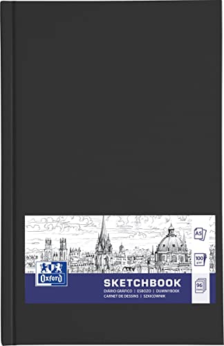 Oxford SKIZZENBUCH A5 Hardcover Fallgebunden Genäht 96 Blatt 100g Schwarz - 5er Pack von Oxford