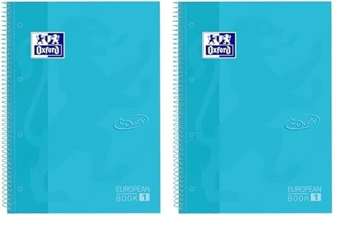 Oxford School Europeanbook Notizbuch farbiger Rand A4+ kariert 5mm 80 Blatt Hardcover pastellblau (Packung mit 2) von Oxford