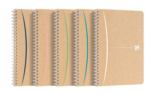 Oxford Spiral-Notizbuch A5, liniert, gut für die Umwelt, 90 Blatt, 5 Stück von Oxford