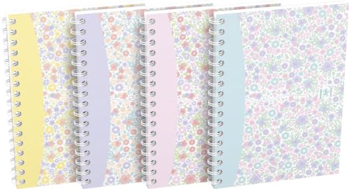 Oxford Spiral Notizbuch A6 Floral kariert, 100 Seiten, Softcover, 4 Designs, 10 Stück von Oxford