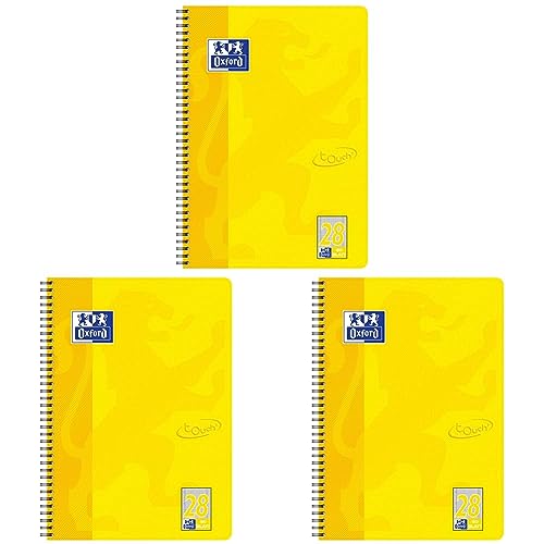 Oxford Touch Collegeblock A4 kariert mit Doppelrand, 80 Blatt, gelb (Packung mit 3) von Oxford