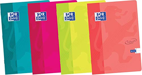 Oxford Touch Notizbuch 10er Pack 4 Farben A4 Liniert 72 Seiten 90g Flexibler Kartondeckel von Oxford